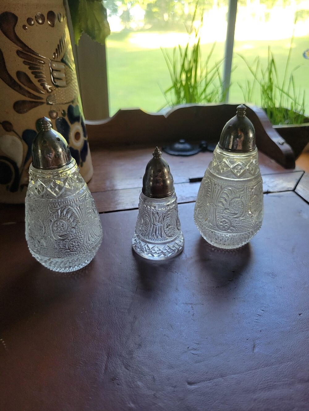 Vtg Duncan & Miller Sandwich Clear (Stem 41) pattern salt / pepper shaker + Mini